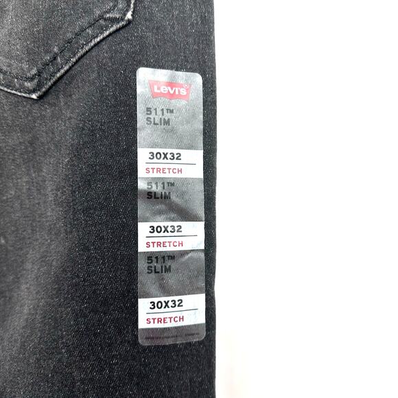 Levis Size 30x32 Jeans Black 511‎ Slim Stretch Straight Leg Casual Denim NWOT - Picture 5 of 6